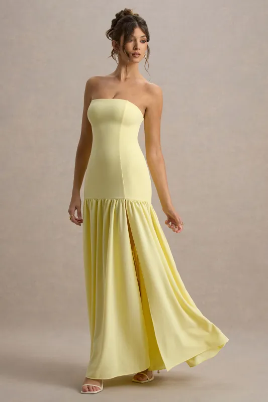 Penny | Lemon Bandeau Drop-Waist Maxi Dress sold by Club L London