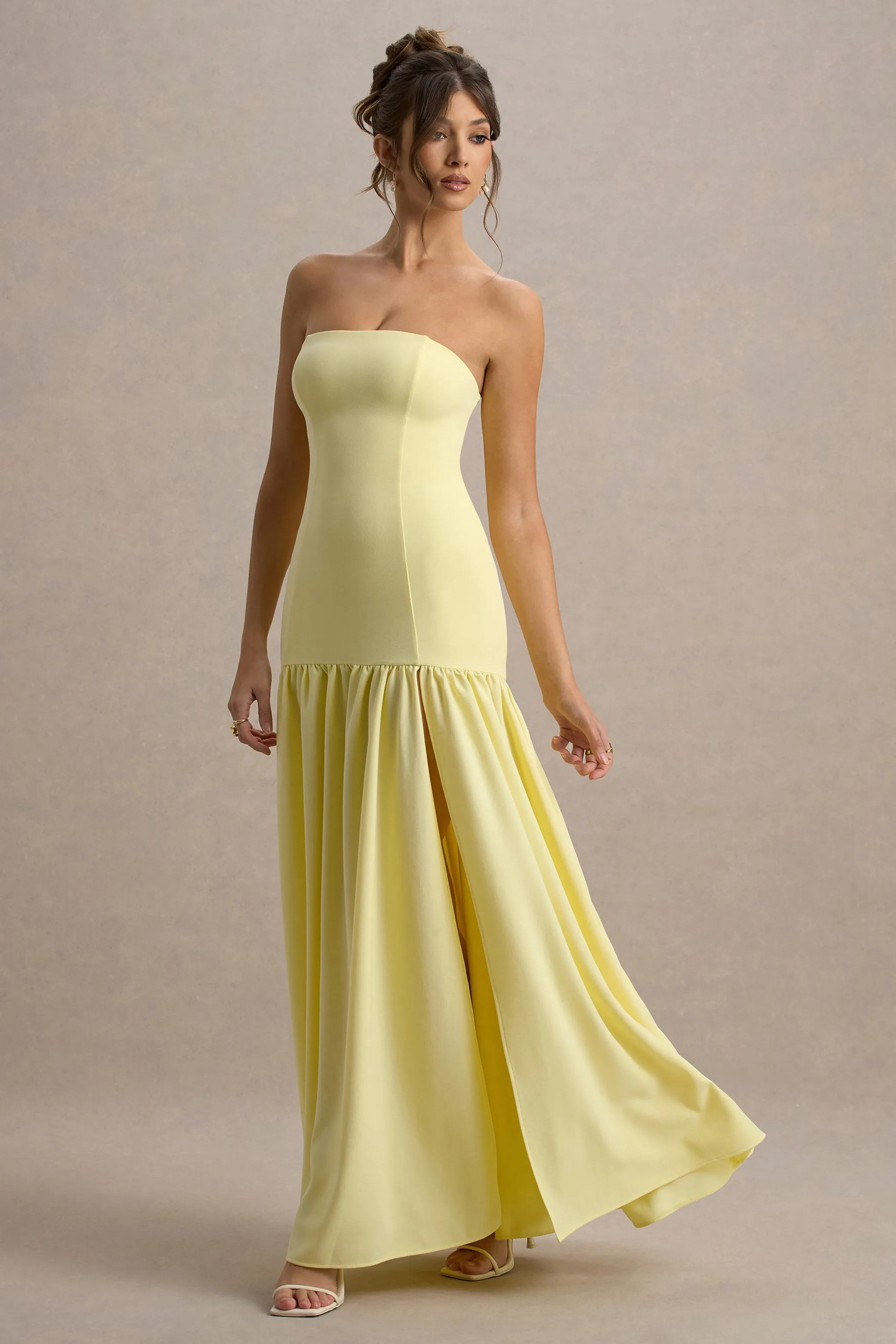 Penny | Lemon Bandeau Drop-Waist Maxi Dress sold by Club L London
