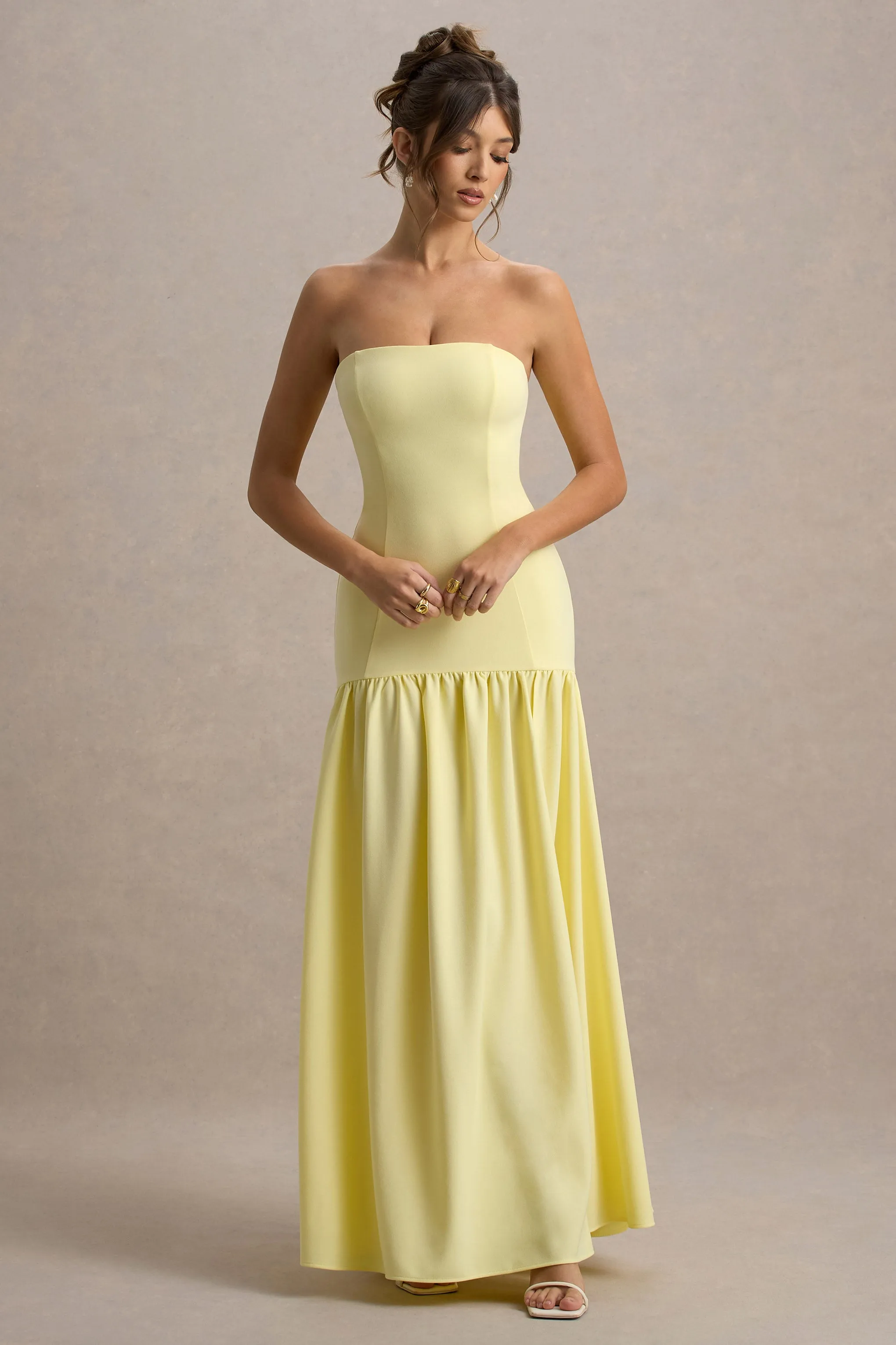 Penny | Lemon Bandeau Drop-Waist Maxi Dress sold by Club L London product image thumbnail 4