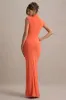 Lanetta | Coral Ruched High-Neck Maxi Dress With Split sold by Club L London