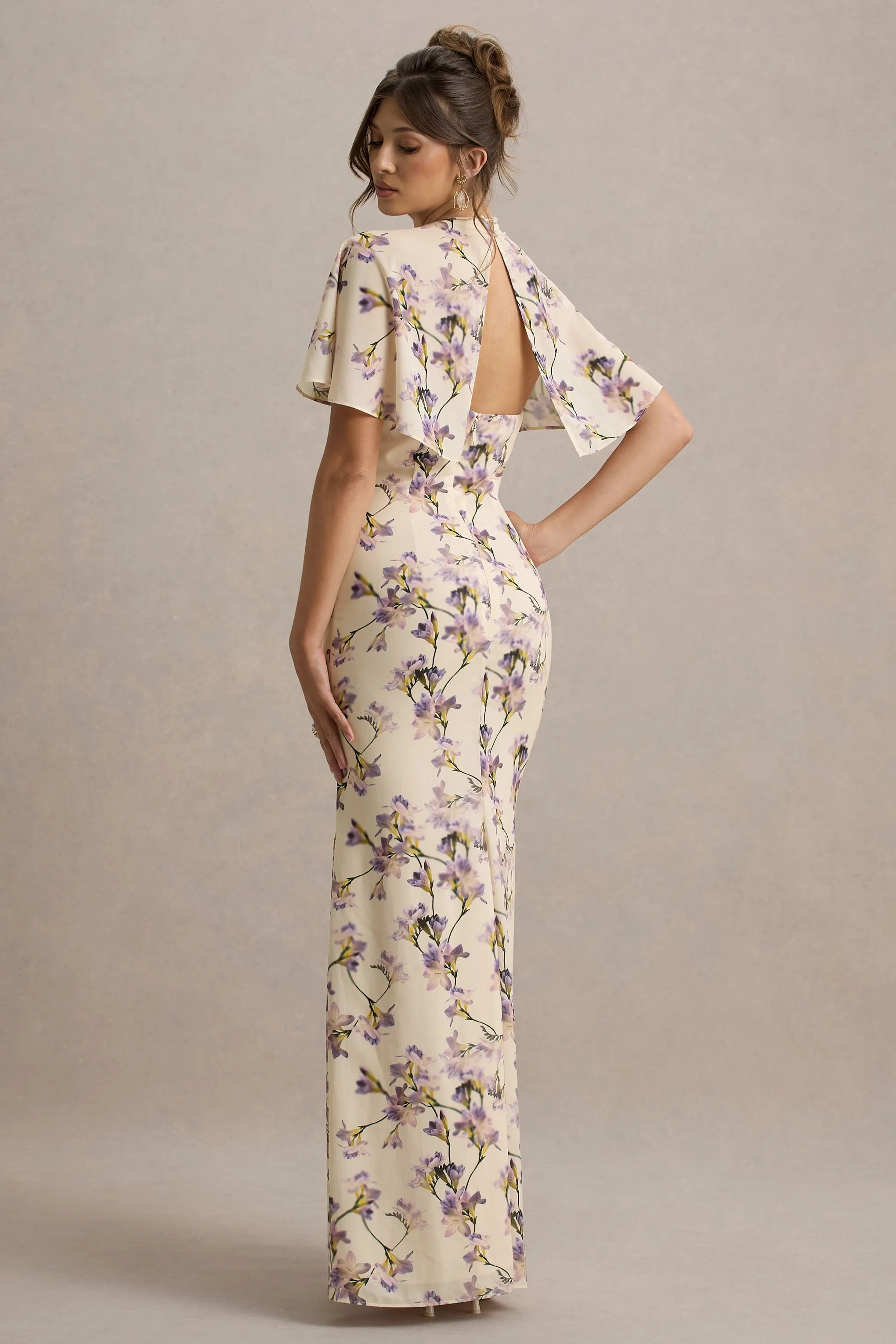 Stila | Lemon Floral Print Plunge-Neck Maxi Dress With High Front Split sold by Club L London product image thumbnail 2