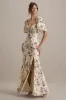 Stila | Lemon Floral Print Plunge-Neck Maxi Dress With High Front Split sold by Club L London