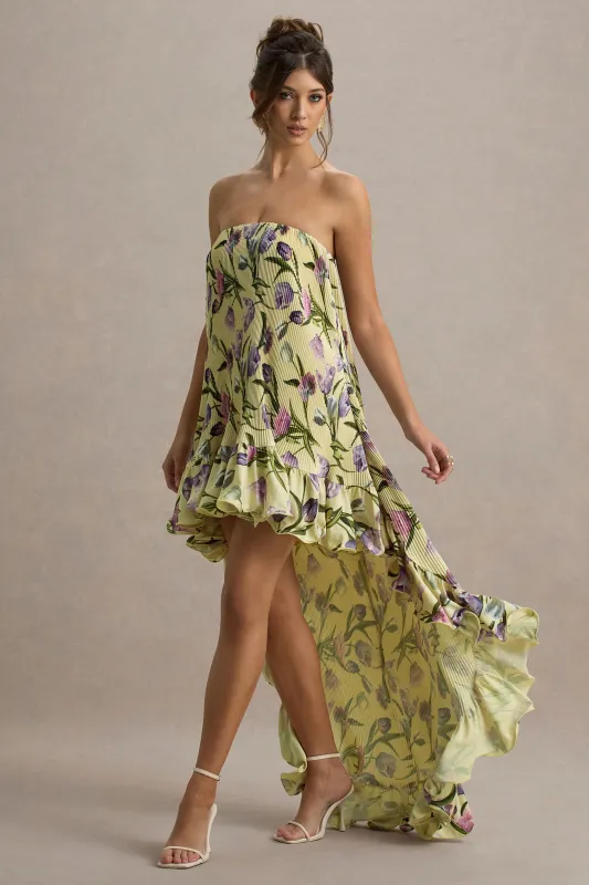 Whistler | Tulip Floral Print Chiffon Bandeau High-Low Ruffled Maxi Dress sold by Club L London