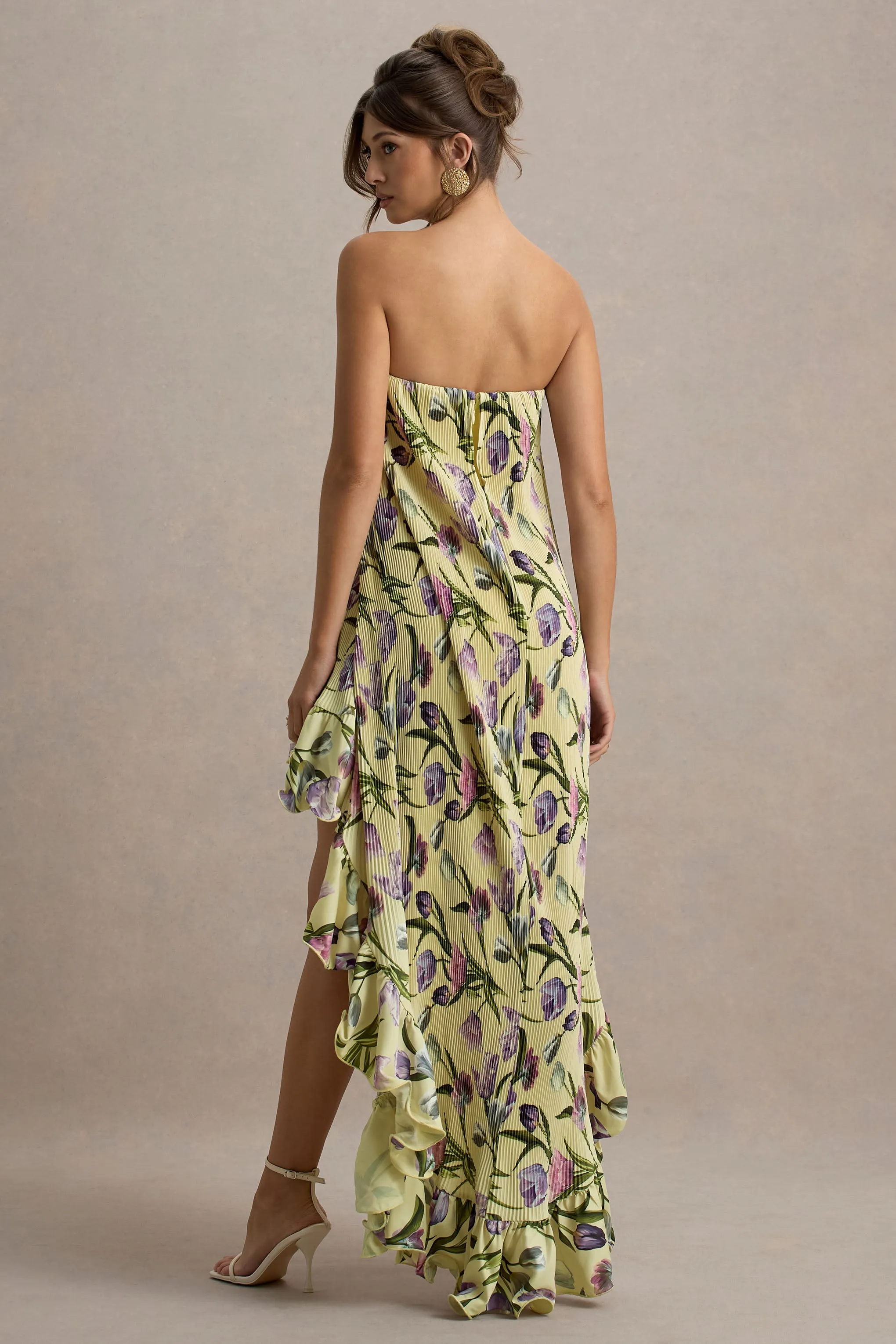 Whistler | Tulip Floral Print Chiffon Bandeau High-Low Ruffled Maxi Dress sold by Club L London product image thumbnail 2