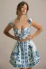 Locklea | Blue Porcelain Print Notched Crop Top sold by Club L London
