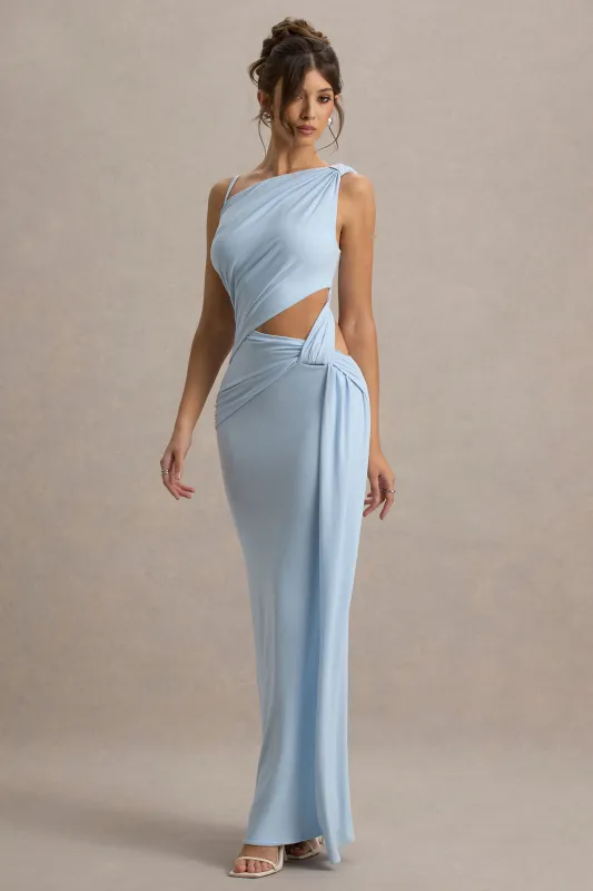 Storm | Powder Blue Asymmetric Maxi Dress With Cut-Out Details made by Club L London