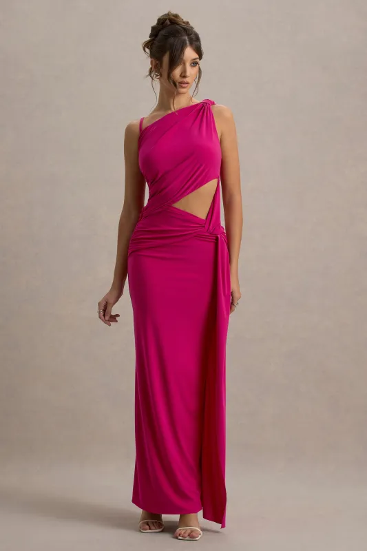 Storm | Hot Pink Asymmetric Maxi Dress With Cut-Out Details sold by Club L London