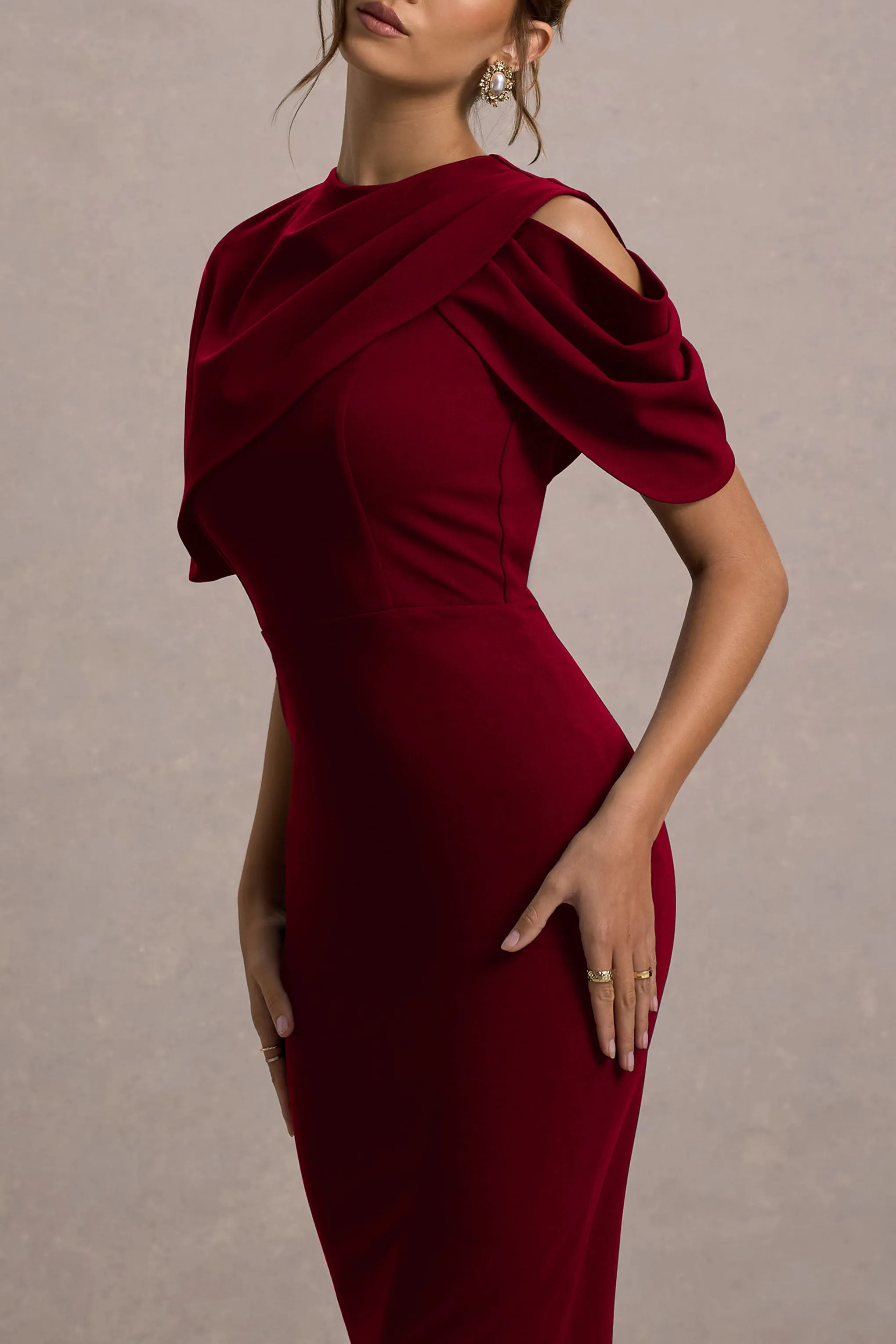 Dorothea | Berry Draped Midi Dress With Cape sold by Club L London product image thumbnail 3