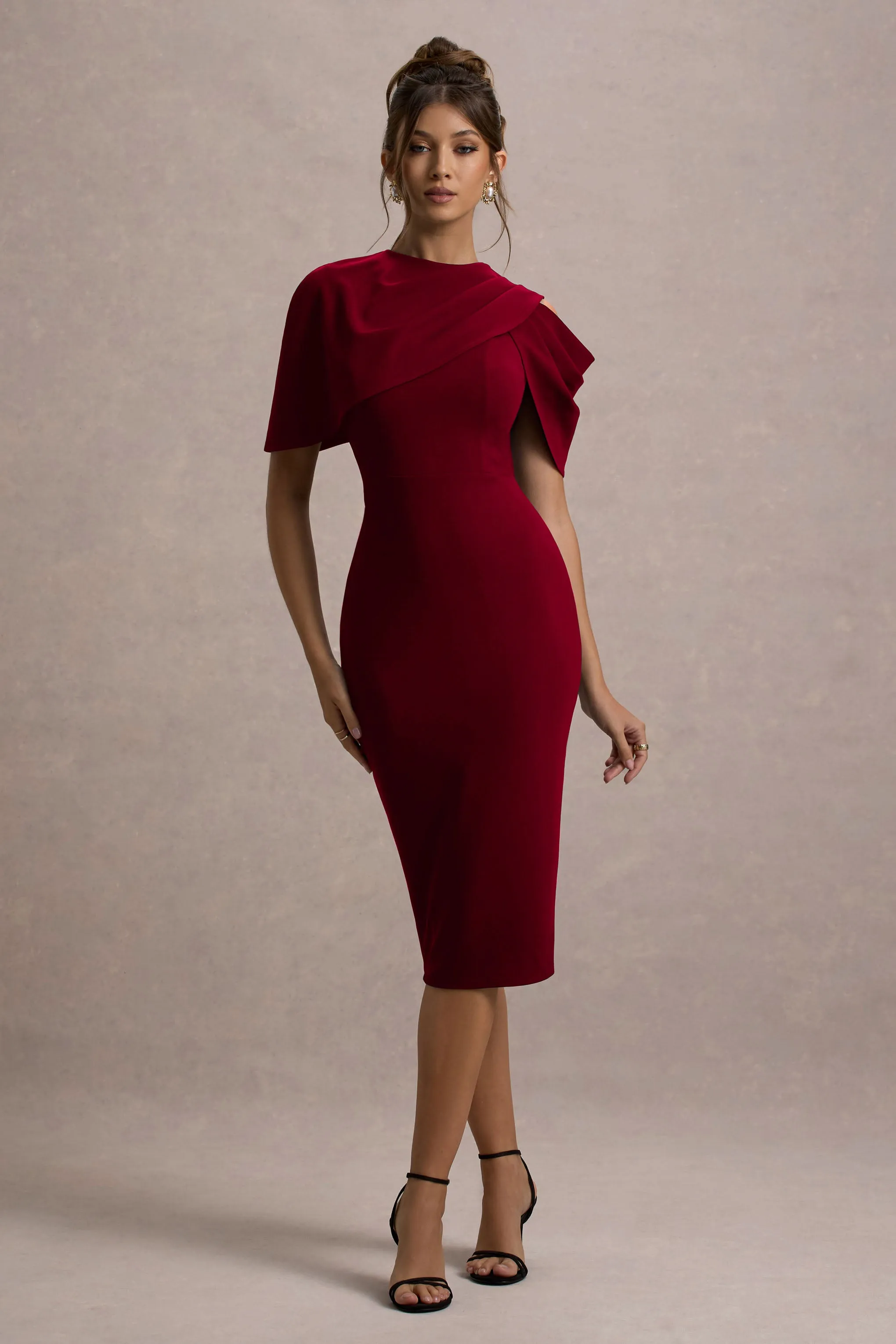 Dorothea | Berry Draped Midi Dress With Cape sold by Club L London product image thumbnail 4