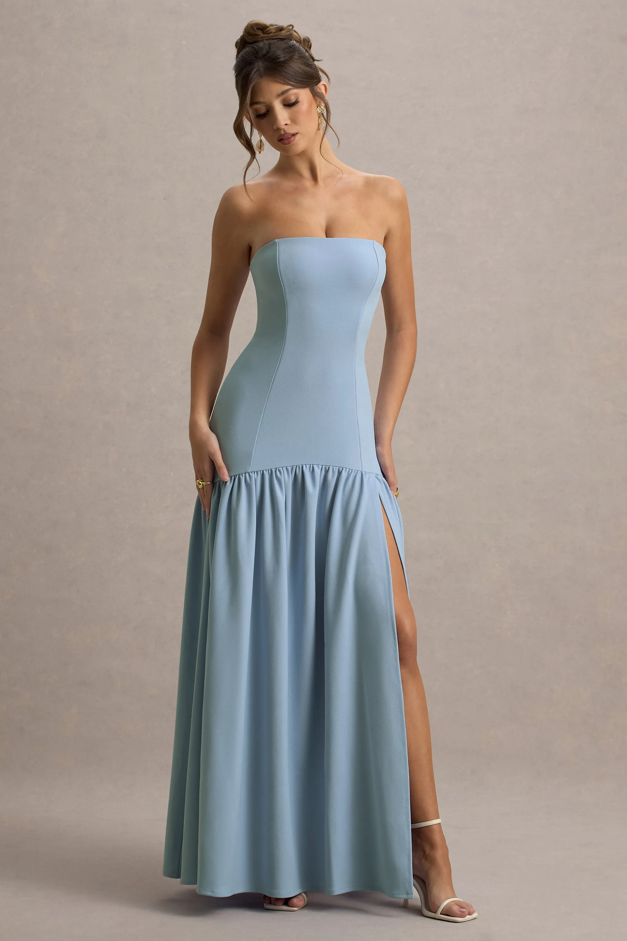 Penny | Powder Blue Bandeau Drop-Waist Maxi Dress sold by Club L London product image thumbnail 4