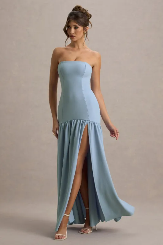 Penny | Powder Blue Bandeau Drop-Waist Maxi Dress sold by Club L London