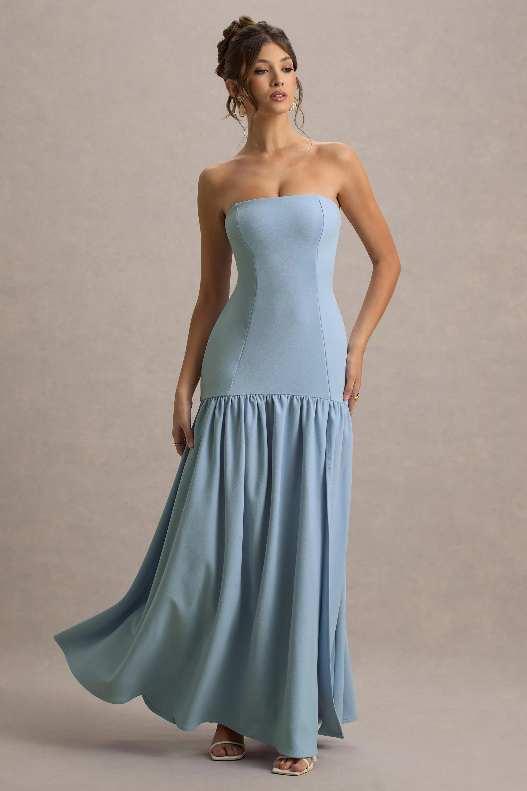 Penny | Powder Blue Bandeau Drop-Waist Maxi Dress sold by Club L London product image thumbnail 5