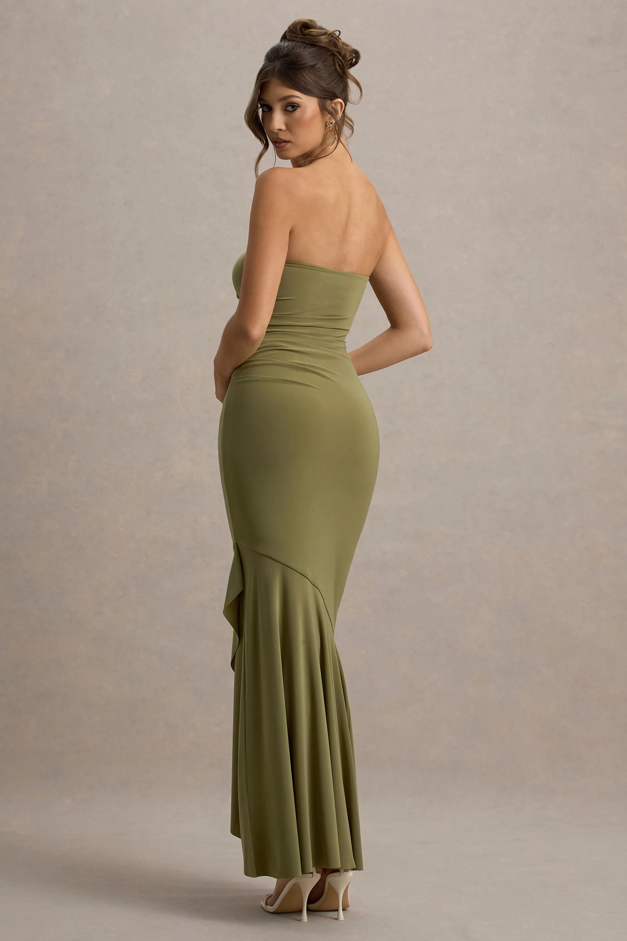 Capria | Olive Green Bandeau Wrap Maxi Dress sold by Club L London product image thumbnail 2