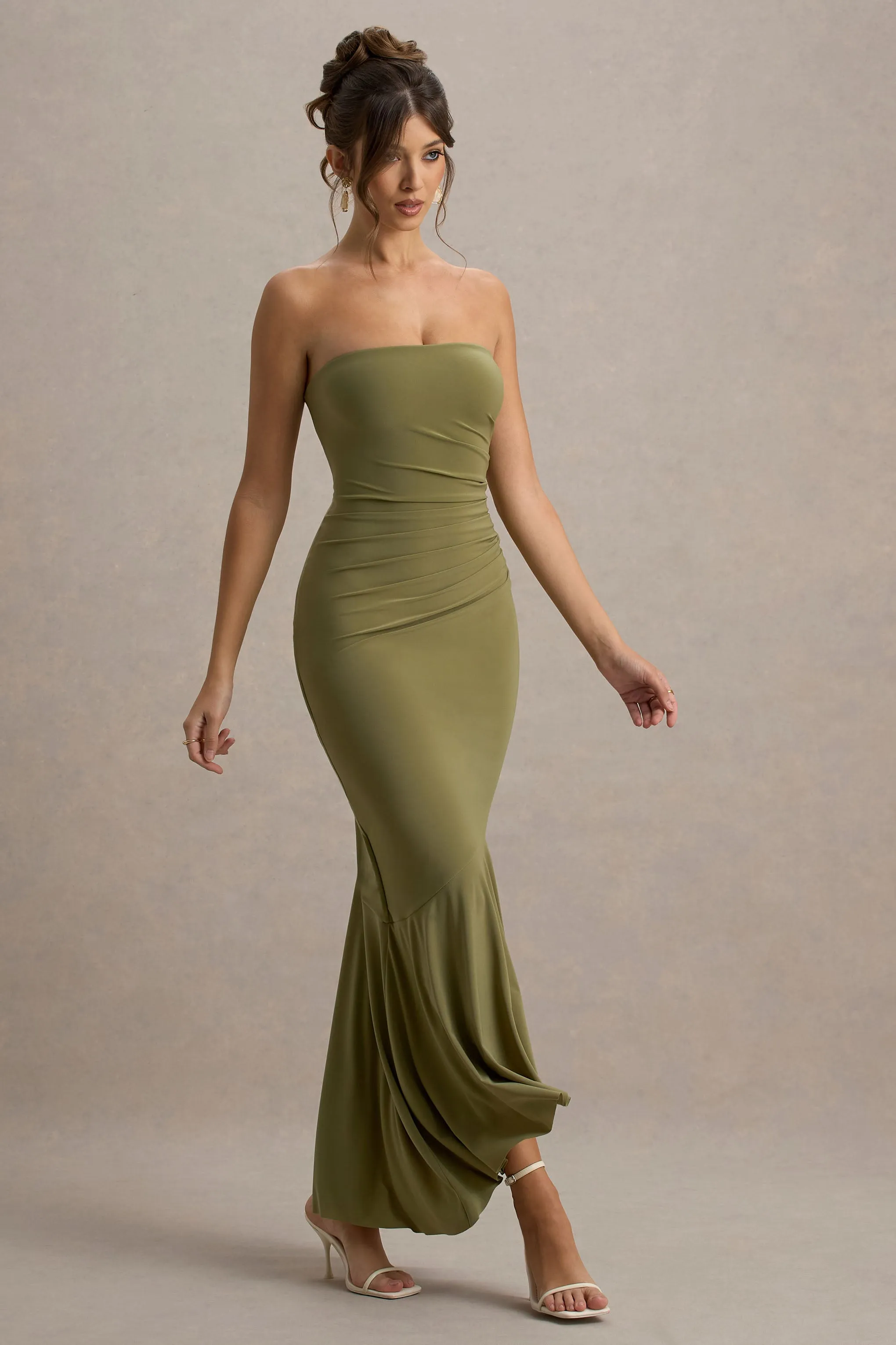 Capria | Olive Green Bandeau Wrap Maxi Dress sold by Club L London product image thumbnail 5