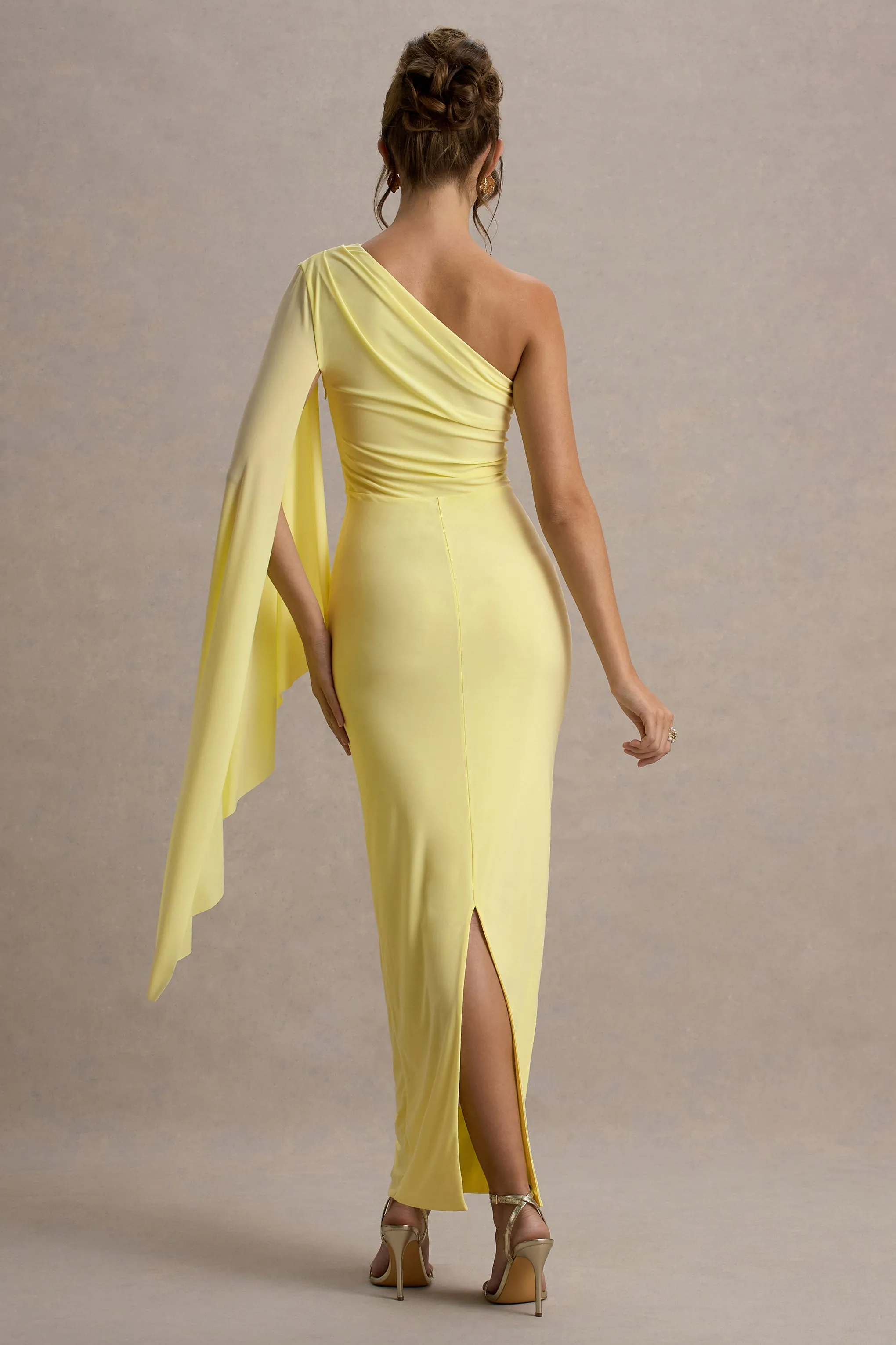 Clementina | Lemon Asymmetric Cape Sleeve Maxi Dress sold by Club L London product image thumbnail 2