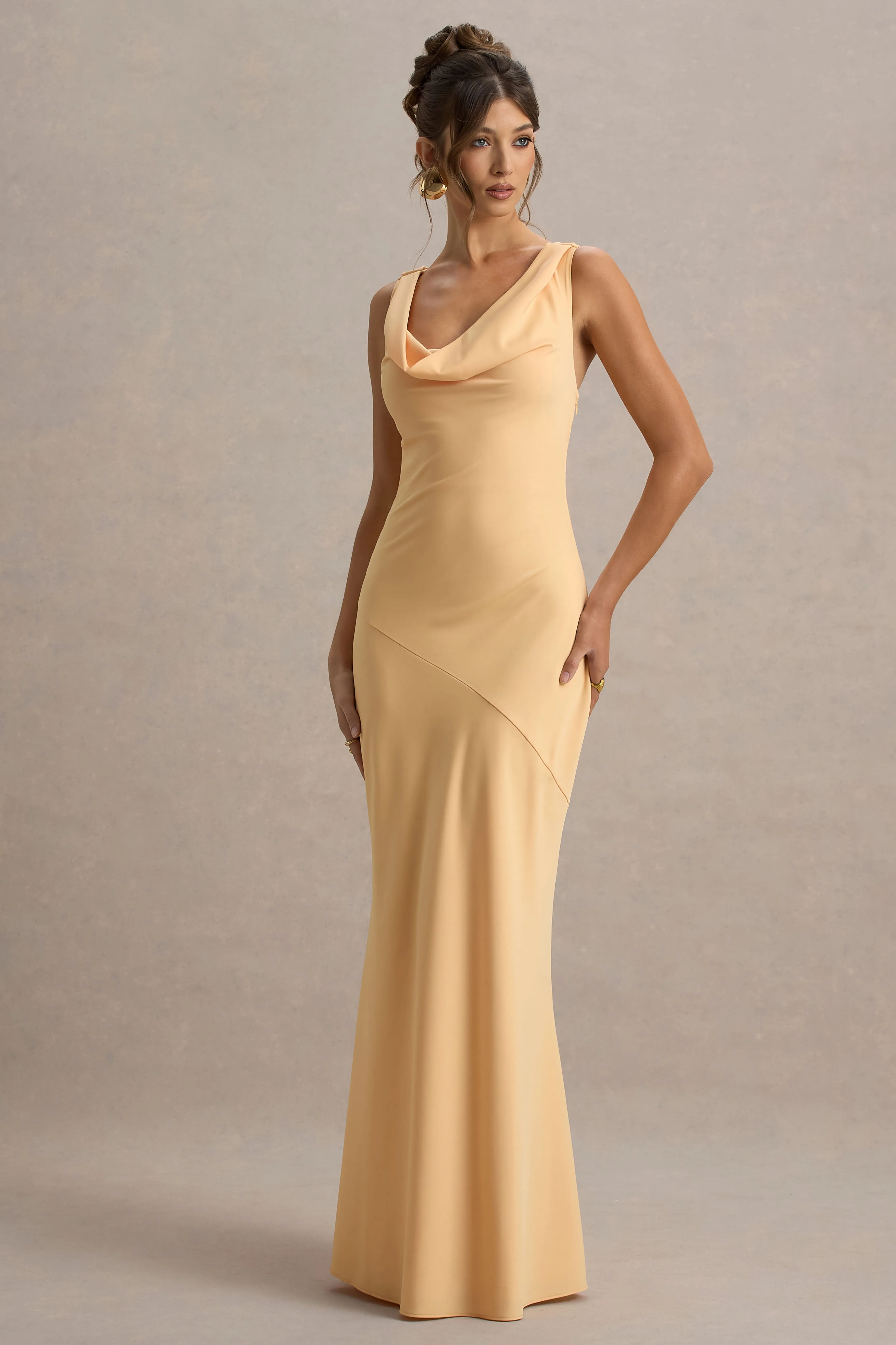 Alesso | Peach Satin Cowl-Neck Maxi Dress sold by Club L London product image thumbnail 4
