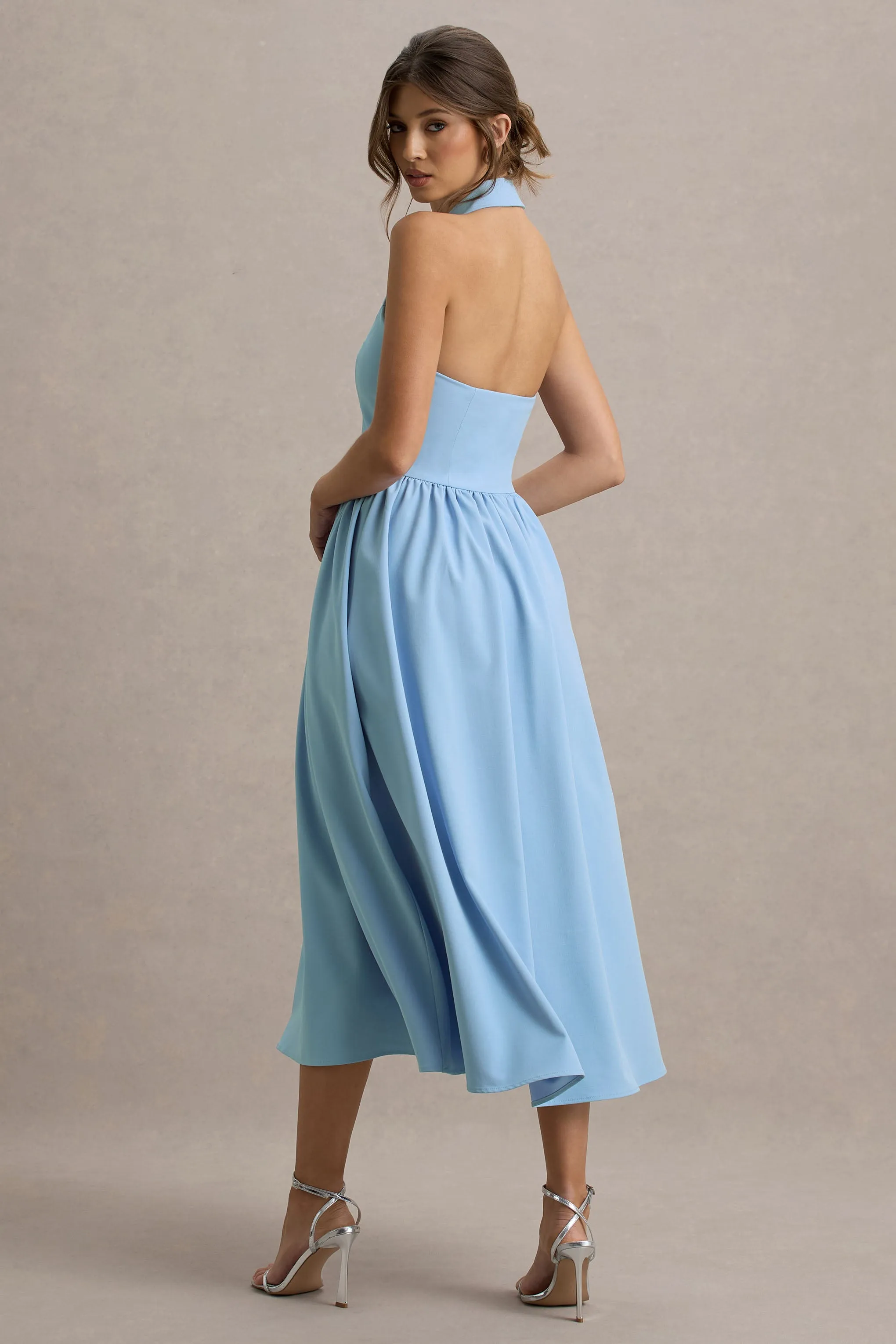 Samsara | Light Blue Plunge-Neck Collared Midi Dress sold by Club L London product image thumbnail 2