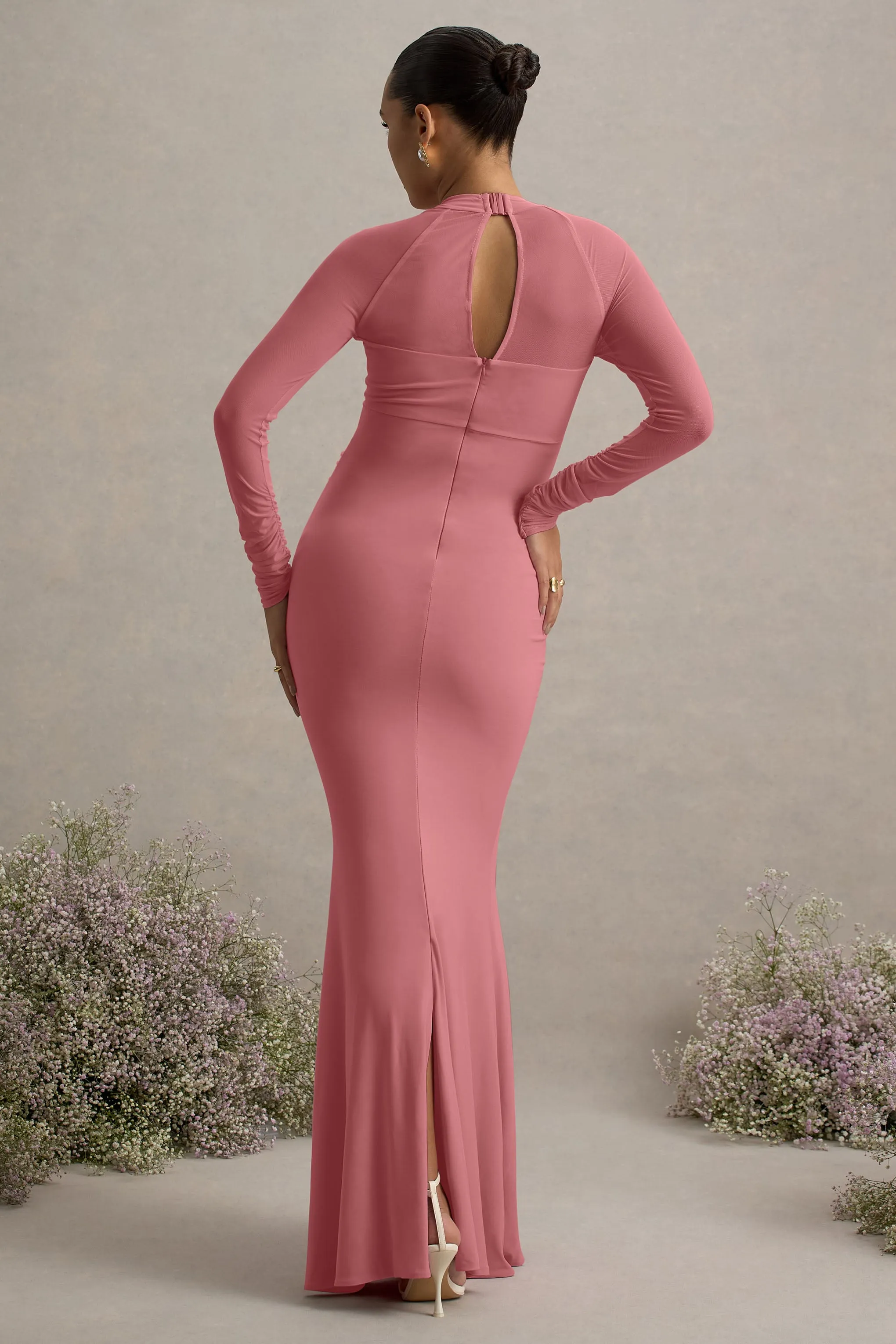 Abeam | Blush Pink Maternity Maxi Dress With Sheer Sleeves sold by Club L London product image thumbnail 2