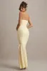 Capria | Lemon Bandeau Wrap Maxi Dress sold by Club L London