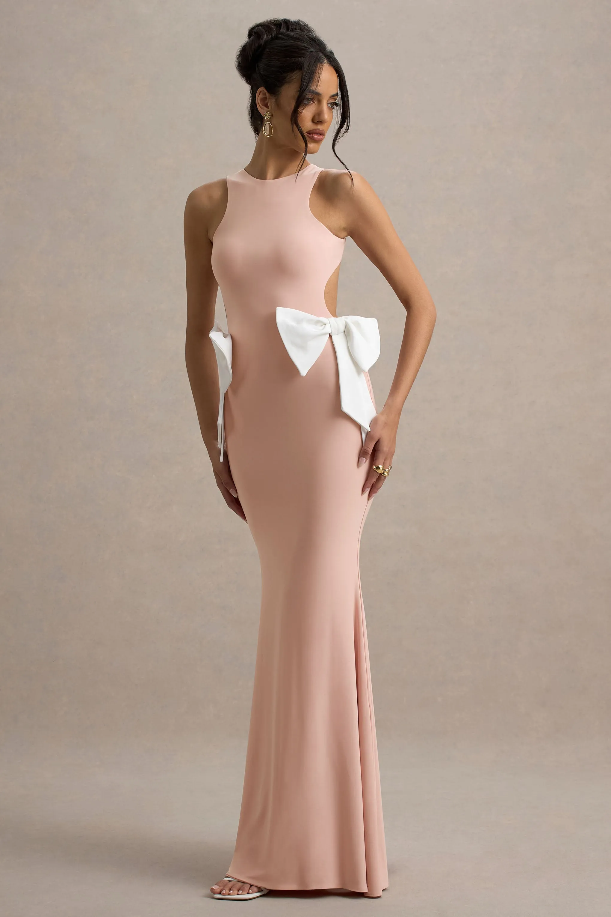 By Your Side | Pink Cut-Out Maxi Dress With Bows sold by Club L London product image thumbnail 5