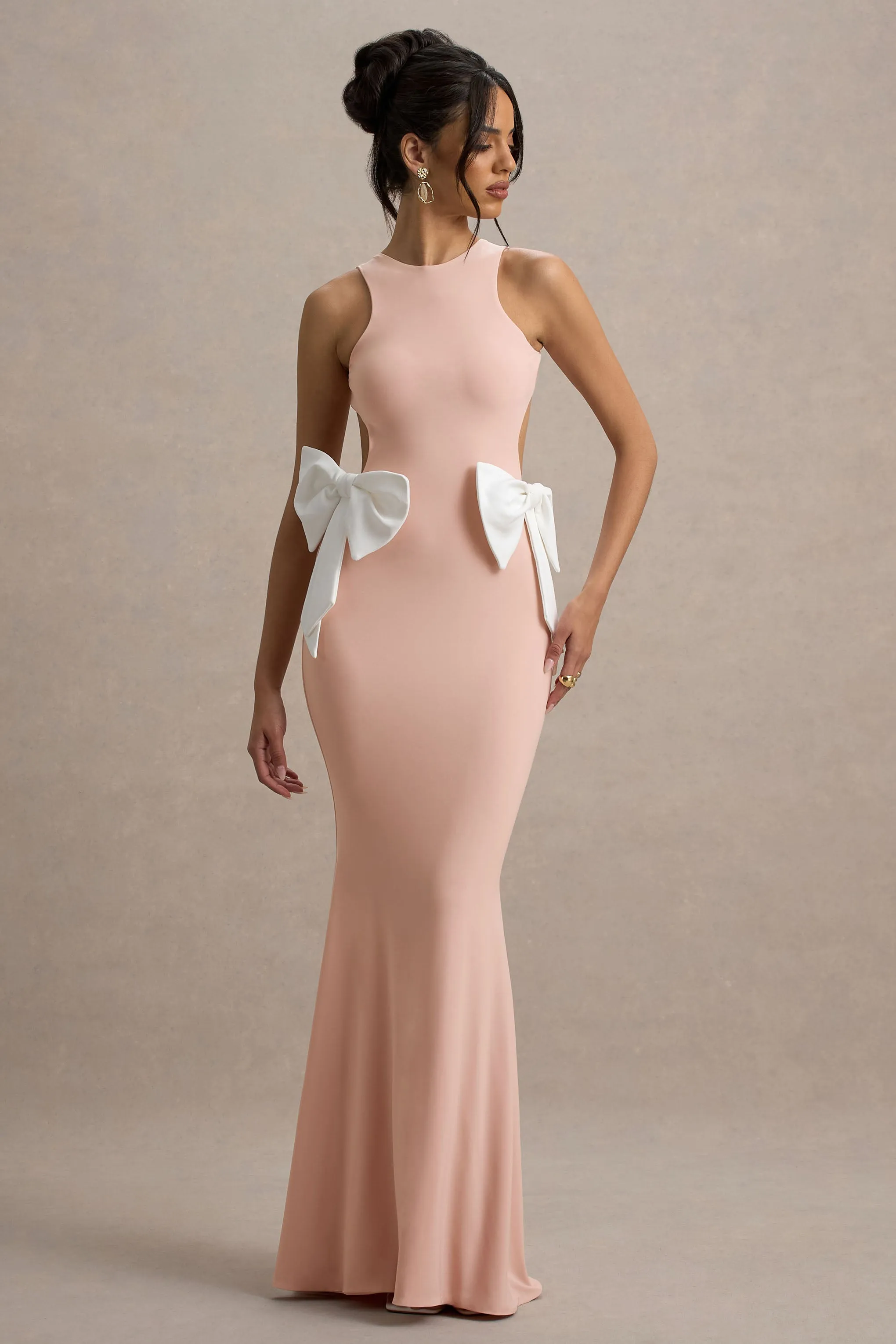 By Your Side | Pink Cut-Out Maxi Dress With Bows sold by Club L London