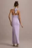 Sunflower | Lilac Ruched High-Neck Split Maxi Dress sold by Club L London