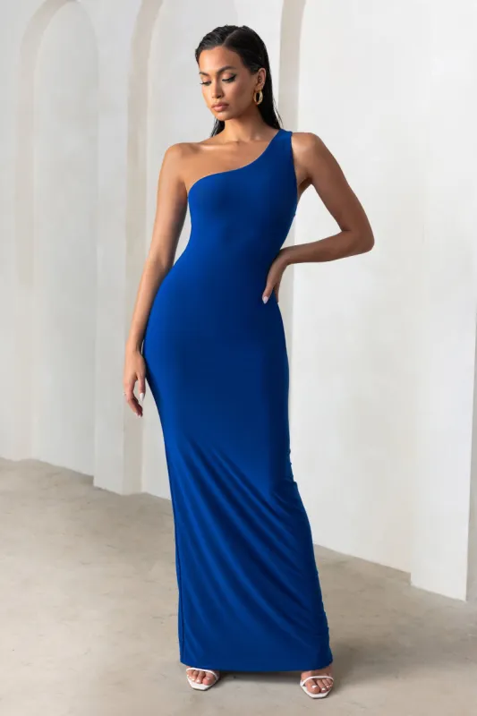 Honey Honey | Royal Blue One Shoulder Maxi Dress sold by Club L London