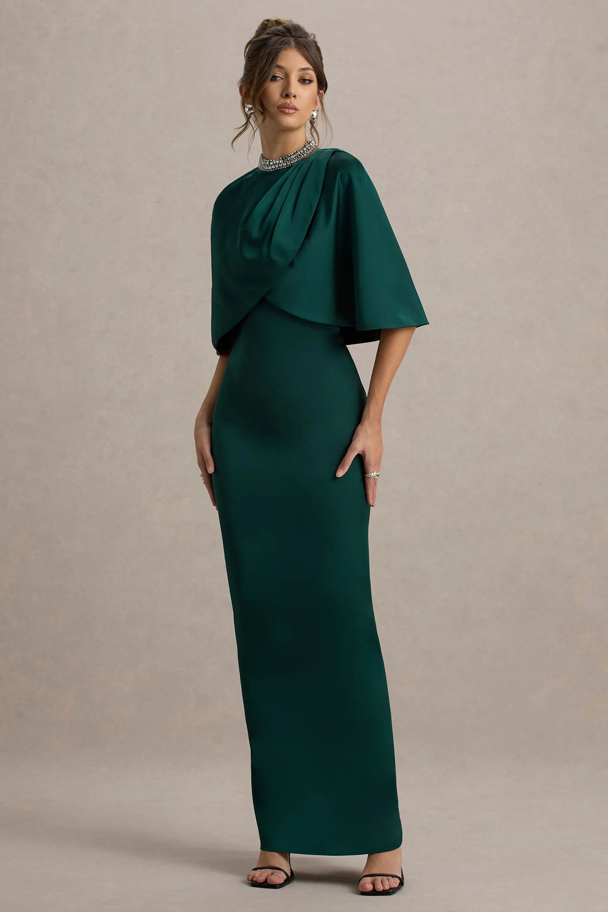 Diletta | Bottle Green Cape Maxi Dress sold by Club L London product image thumbnail 4