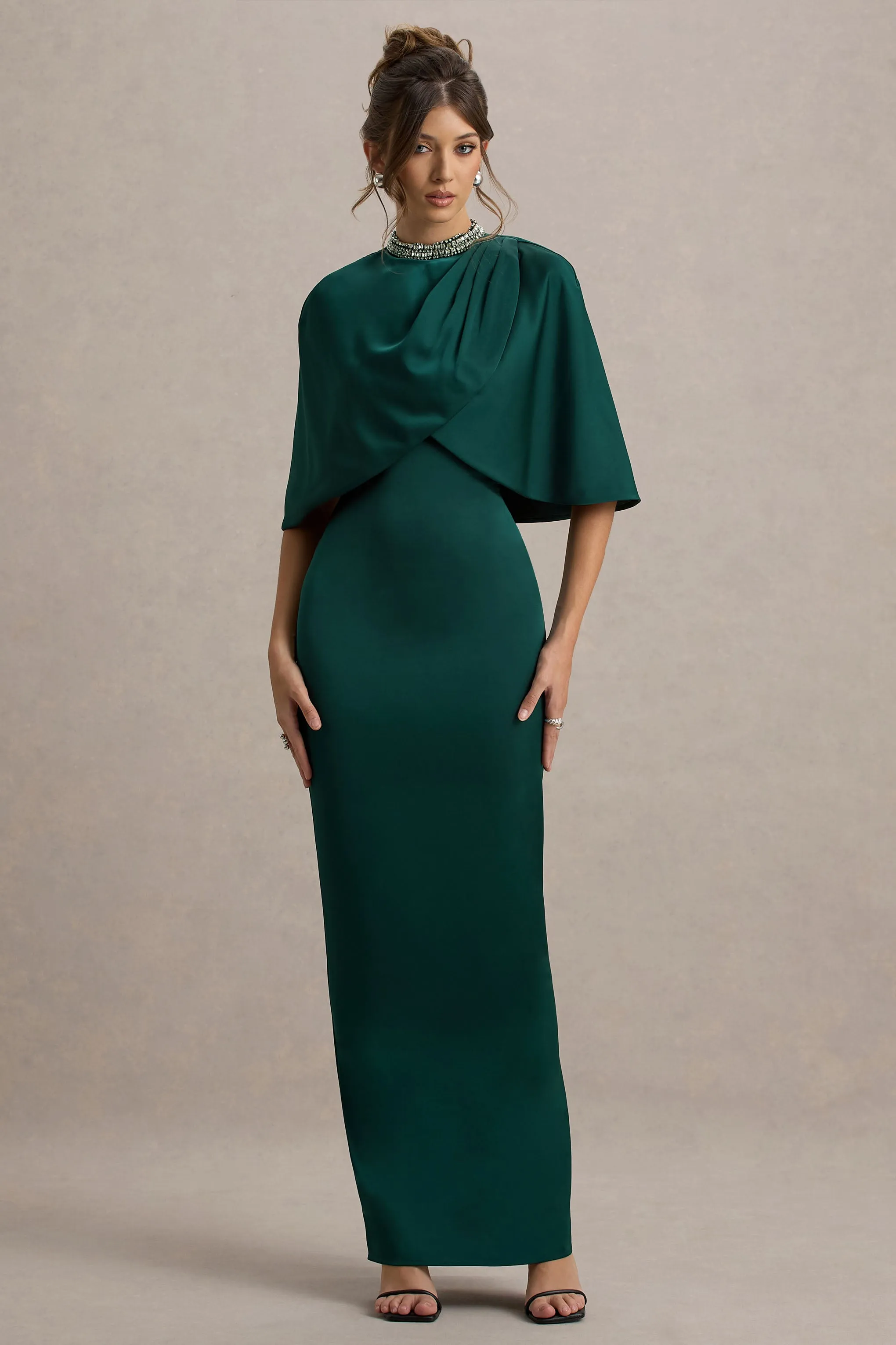 Diletta | Bottle Green Cape Maxi Dress sold by Club L London