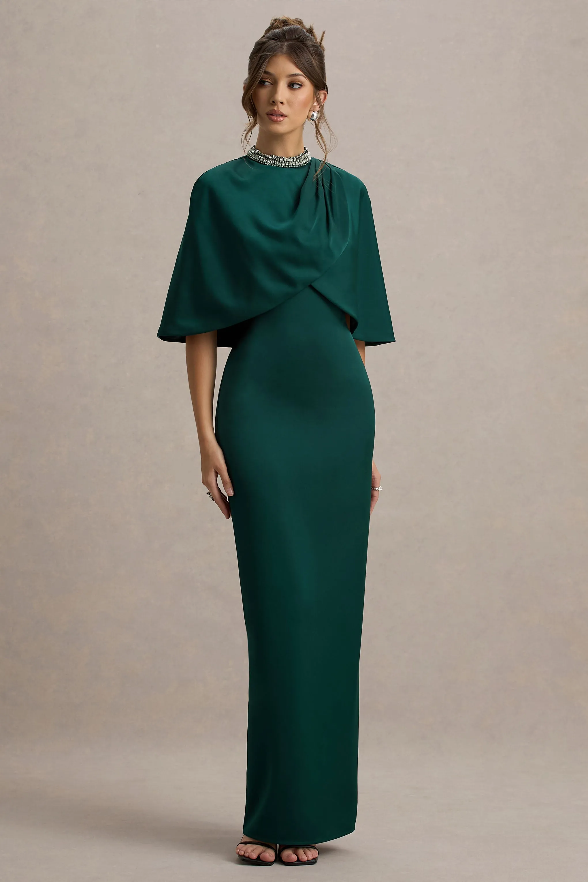 Diletta | Bottle Green Cape Maxi Dress sold by Club L London product image thumbnail 5