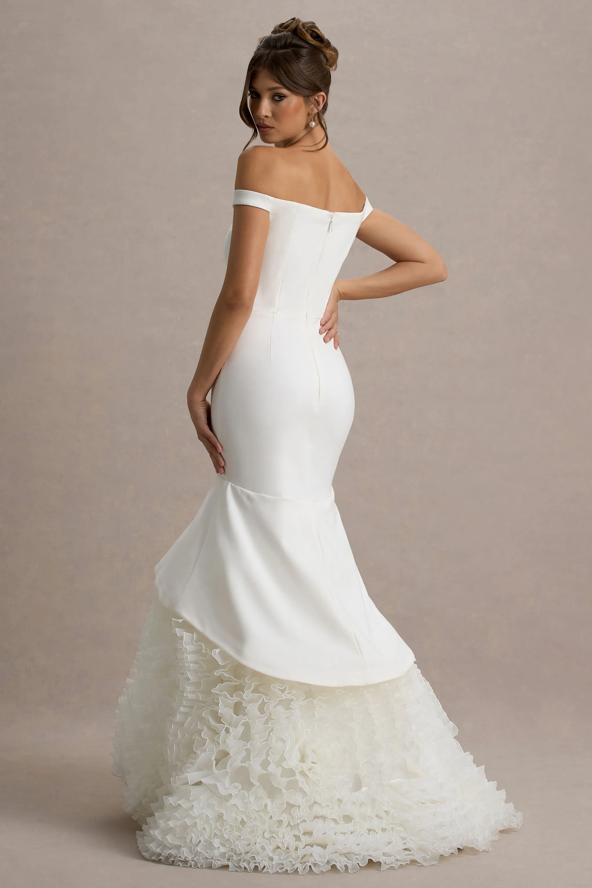 The Greatest | White & Cream Bardot Maxi Dress With Tulle Skirt sold by Club L London product image thumbnail 2