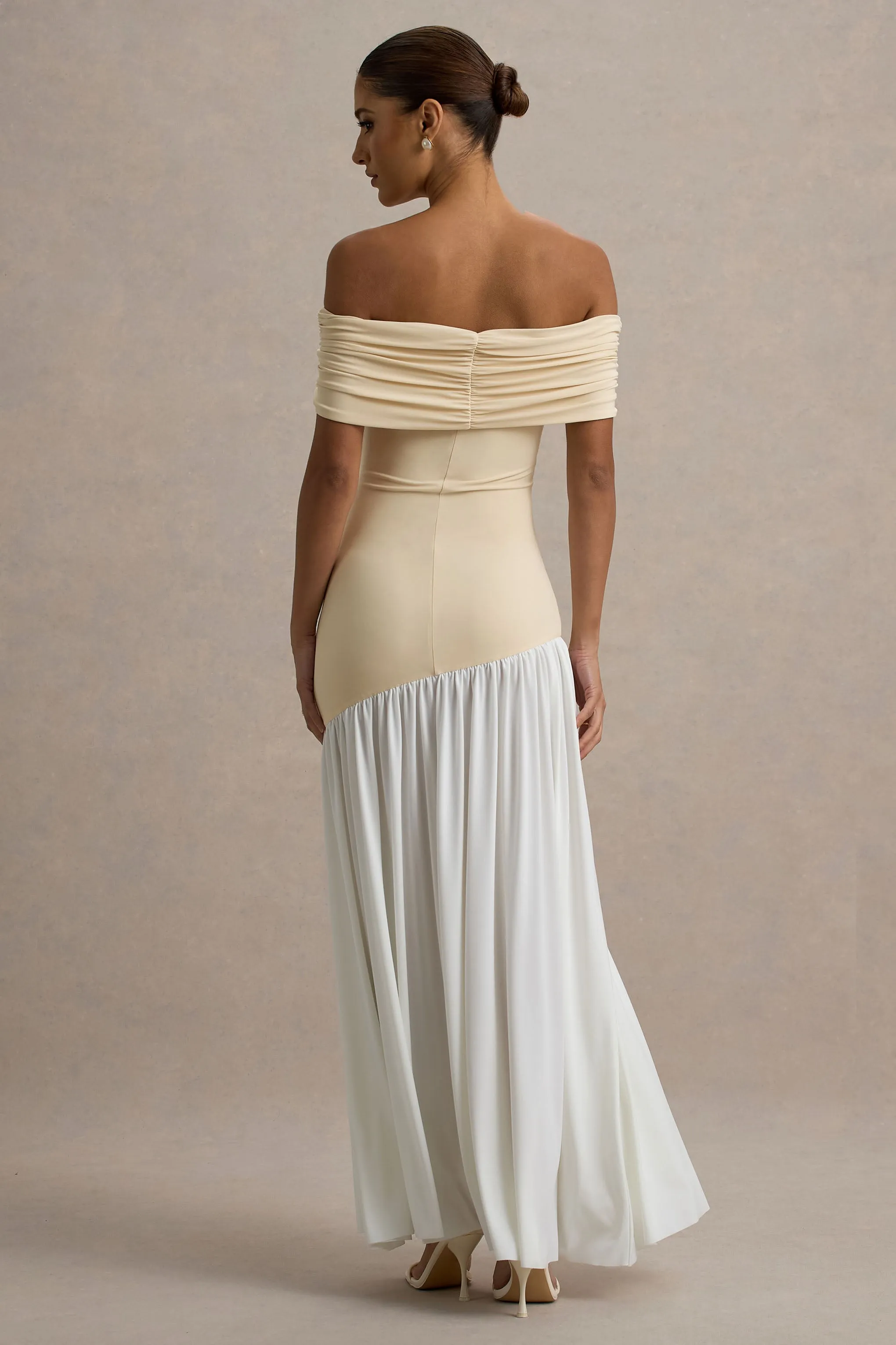 Venezia | Stone & White Bardot Puff-Skirt Maxi Dress sold by Club L London product image thumbnail 2
