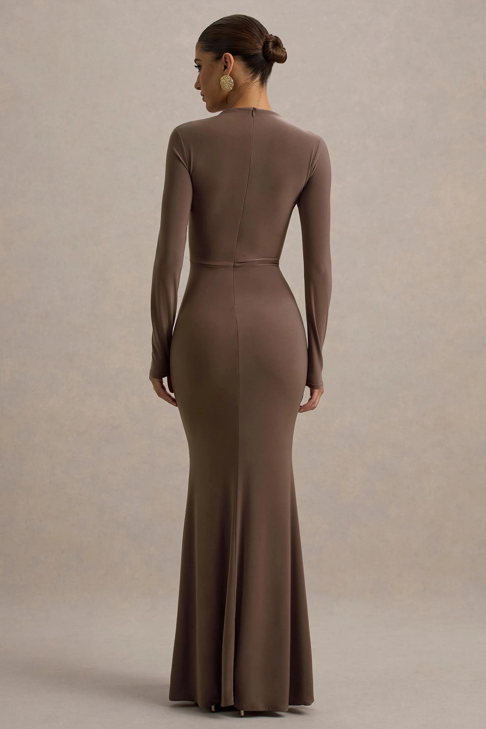 Reid | Brown Long-Sleeve Gathered Maxi Dress sold by Club L London product image thumbnail 2