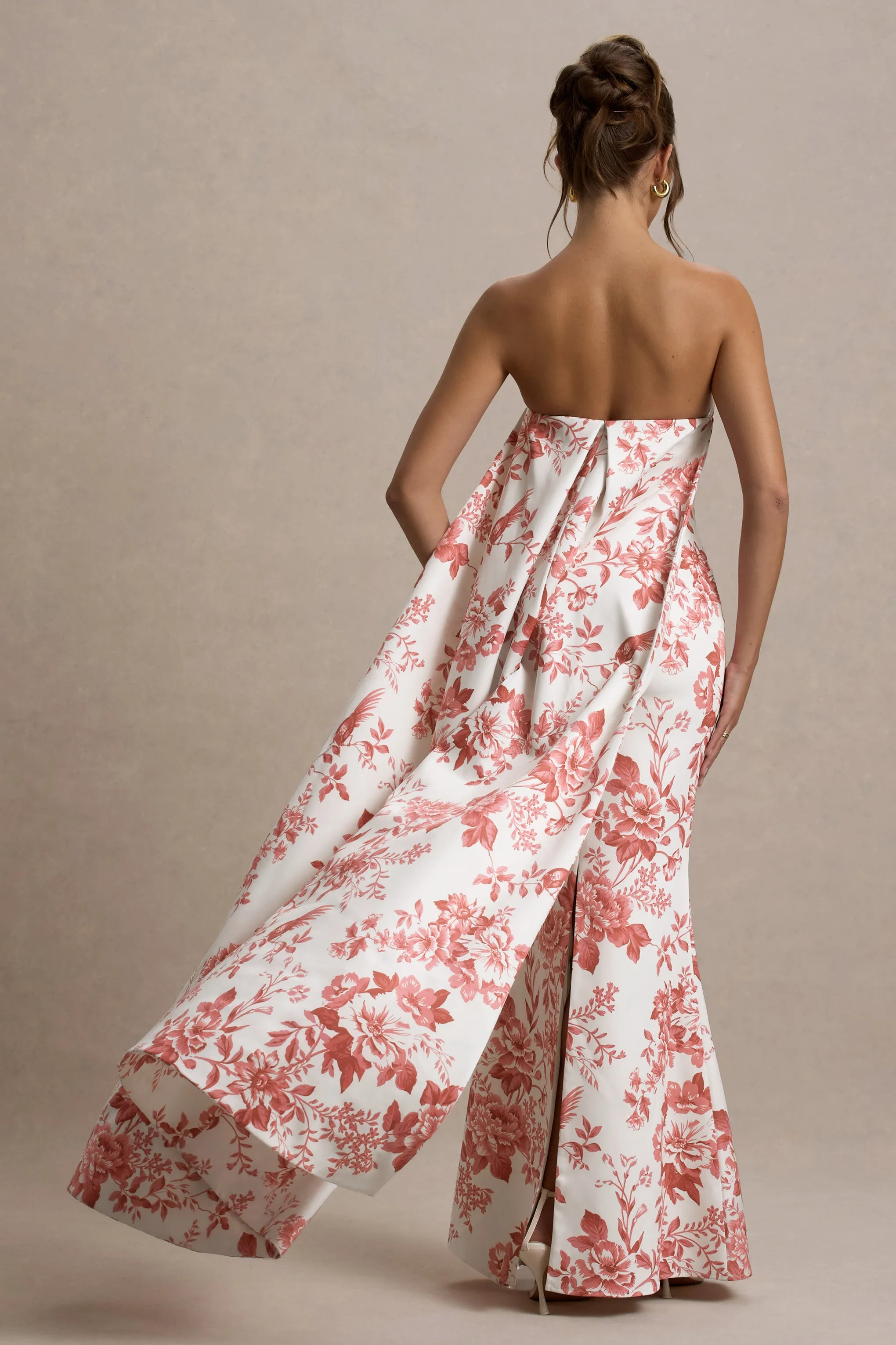 Lywenn | Pink Porcelain Print Bandeau Maxi Dress With Cape sold by Club L London product image thumbnail 5