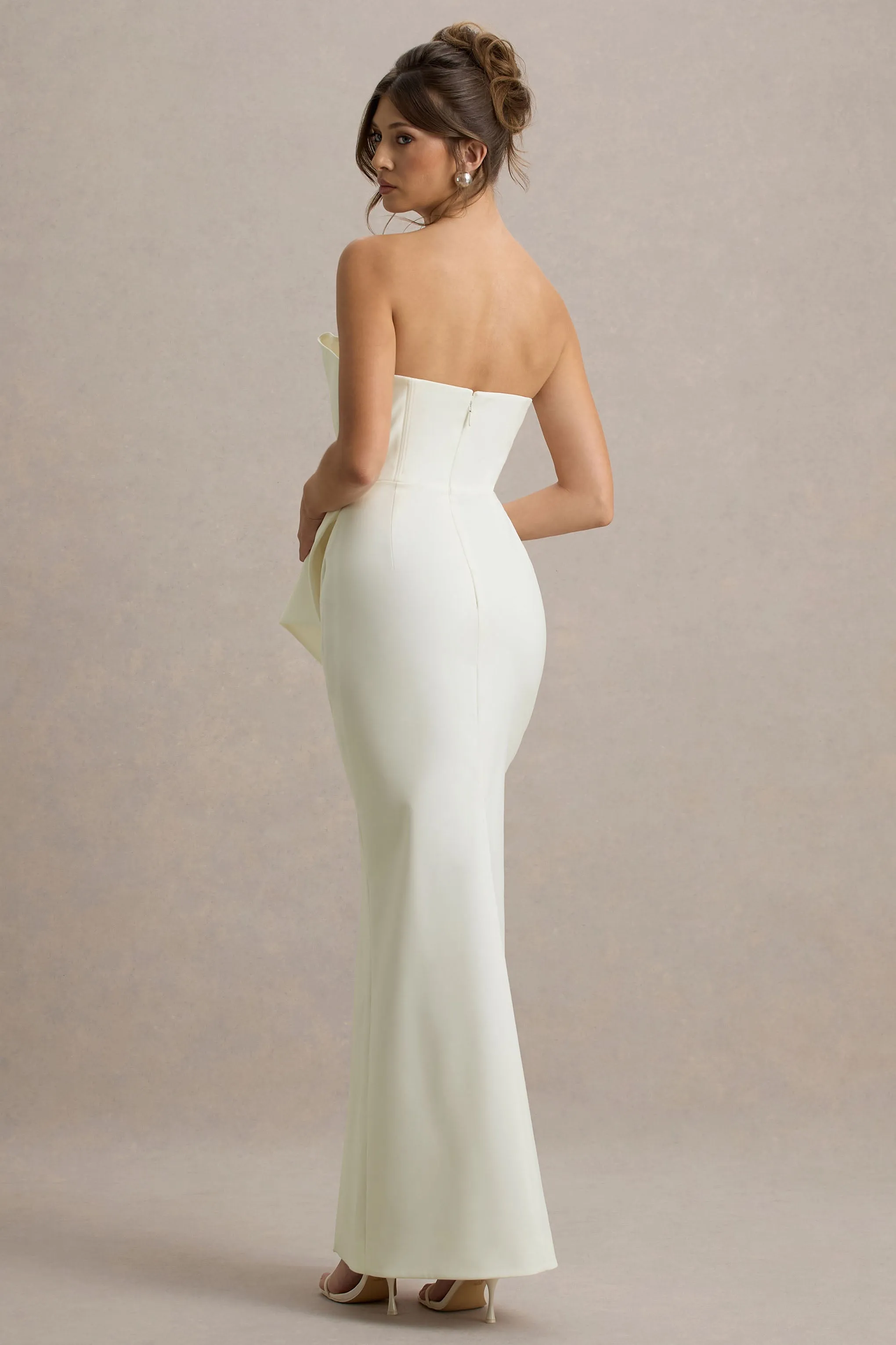 Dreamy Whispers | Cream Strapless Ruffle Split Maxi Dress sold by Club L London product image thumbnail 2