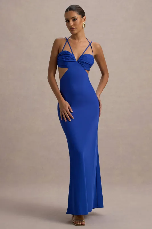 Leandra | Blue Strappy Cut-Out Maxi Dress sold by Club L London