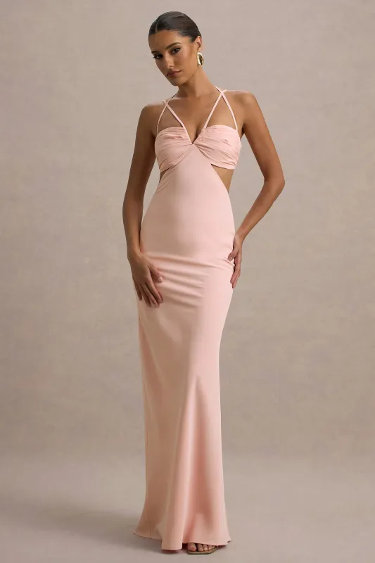 Leandra | Pink Strappy Cut-Out Maxi Dress sold by Club L London