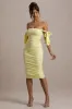 Citrus | Lemon Bardot Bodycon Midi Dress With Bow Sleeves sold by Club L London