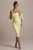 Citrus | Lemon Bardot Bodycon Midi Dress With Bow Sleeves sold by Club L London