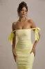 Citrus | Lemon Bardot Bodycon Midi Dress With Bow Sleeves sold by Club L London