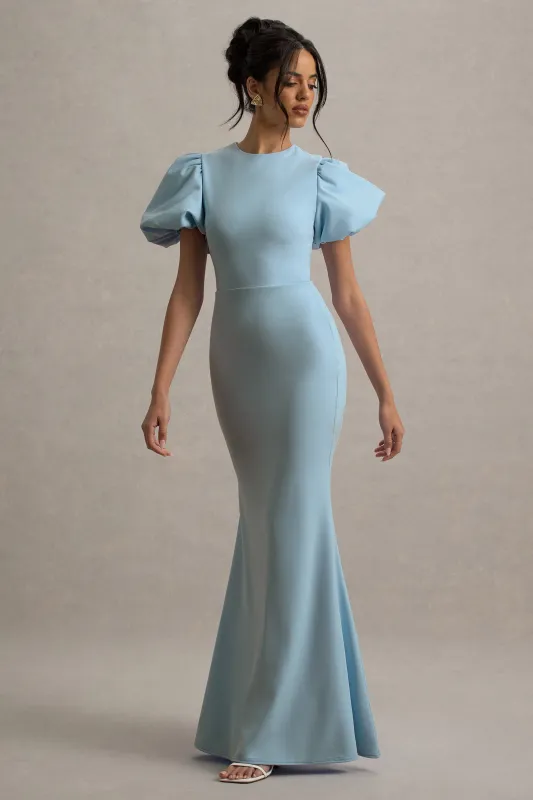 Love Letters | Powder Blue Puff-Sleeve Maxi Dress sold by Club L London
