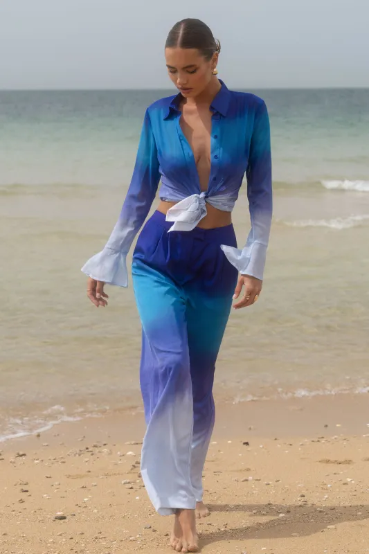 Last Light | Purple Ombre Satin Wide-Leg Trousers sold by Club L London