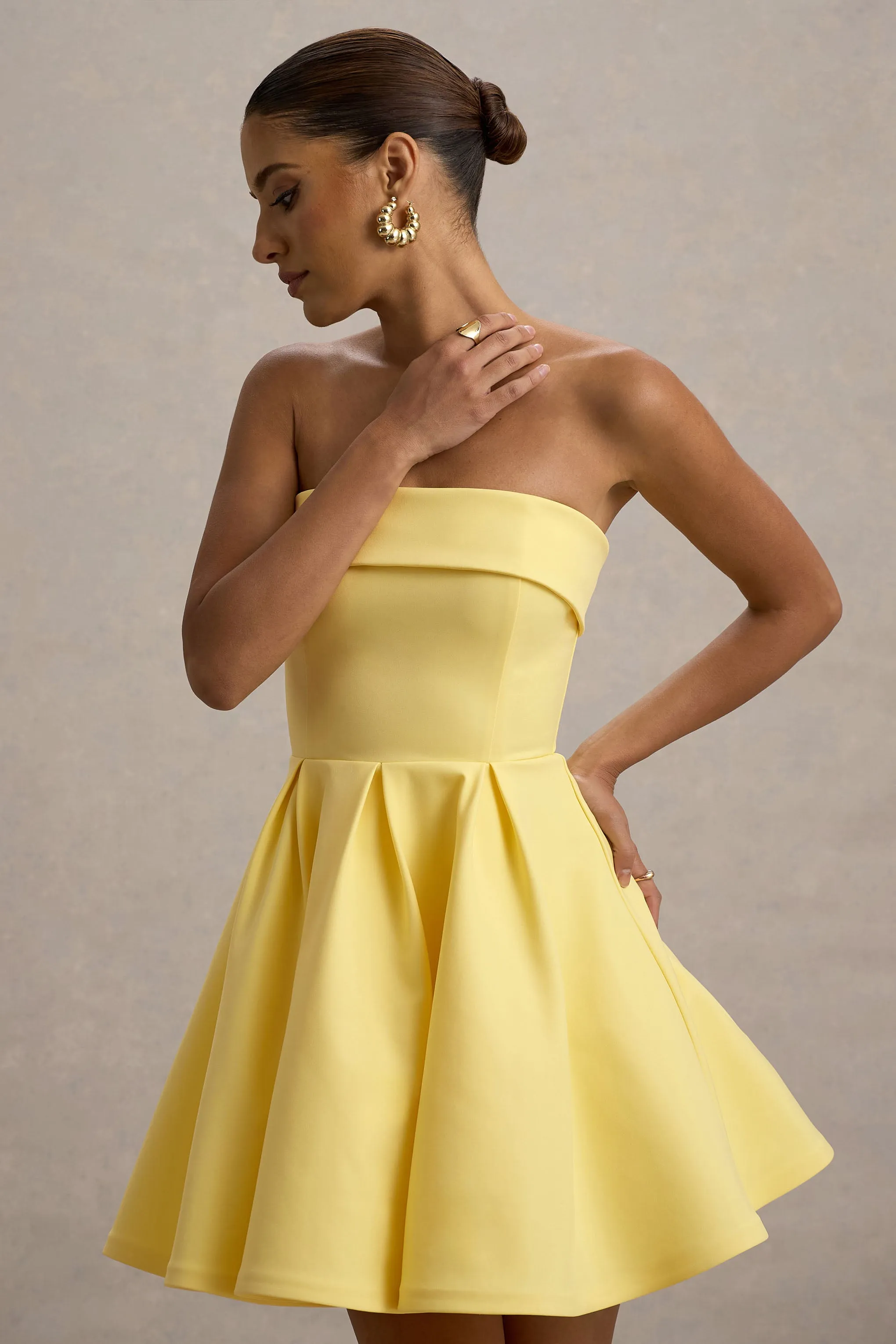 Bruna | Lemon Bandeau Skater Mini Dress sold by Club L London product image thumbnail 3