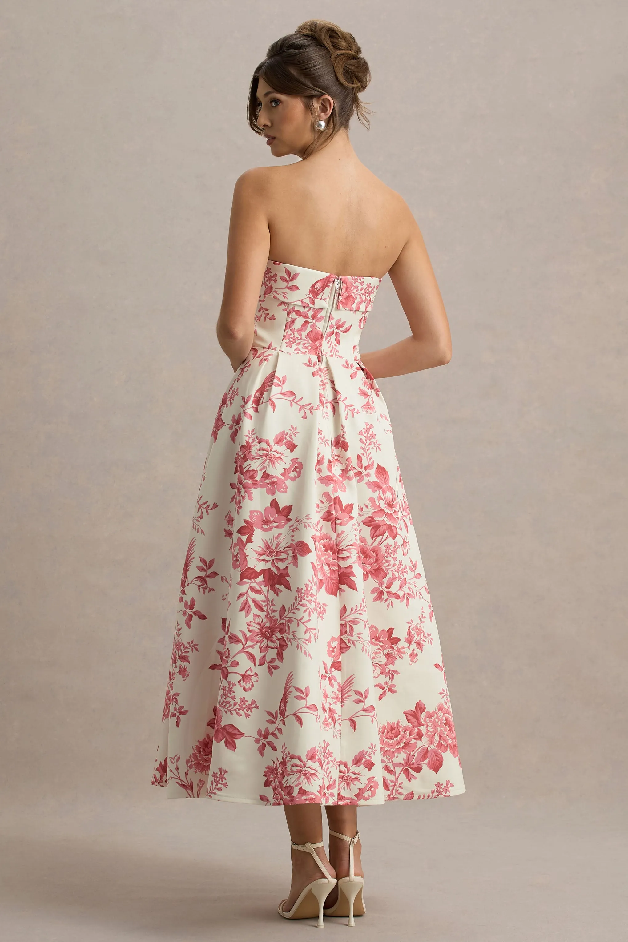 Annalise | Pink Floral Print Bandeau Skater Midi Dress sold by Club L London product image thumbnail 2