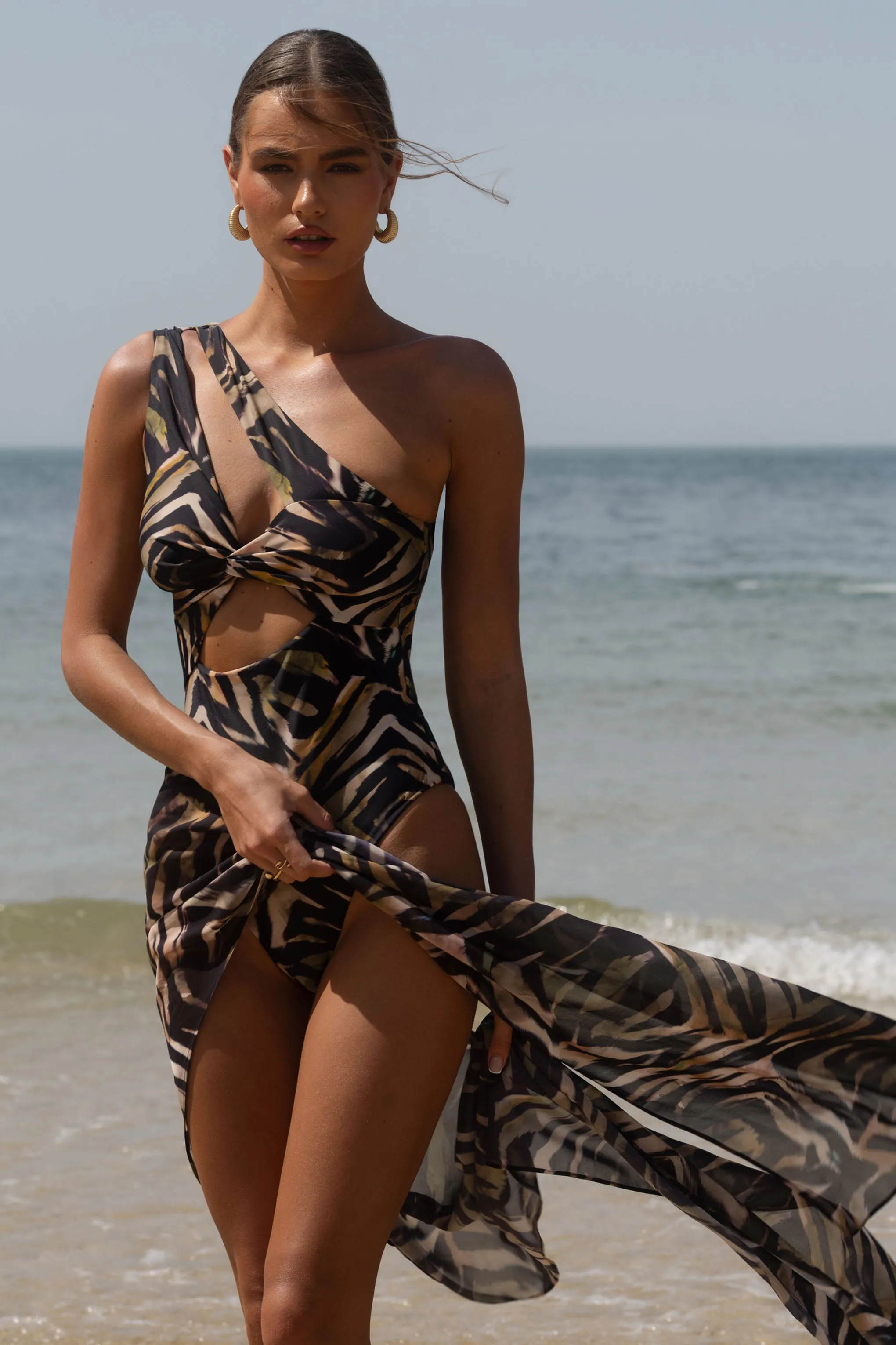 Majel | Zebra Print Chiffon Sarong sold by Club L London product image thumbnail 3