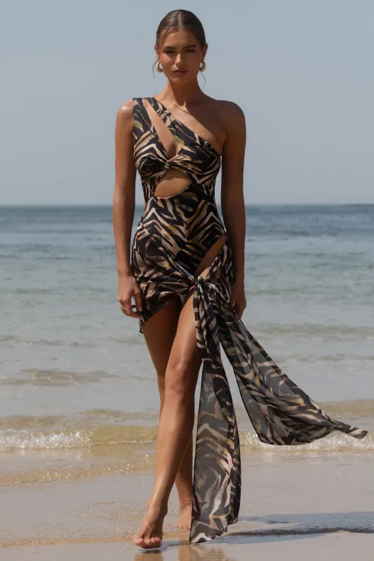 Majel | Zebra Print Chiffon Sarong sold by Club L London
