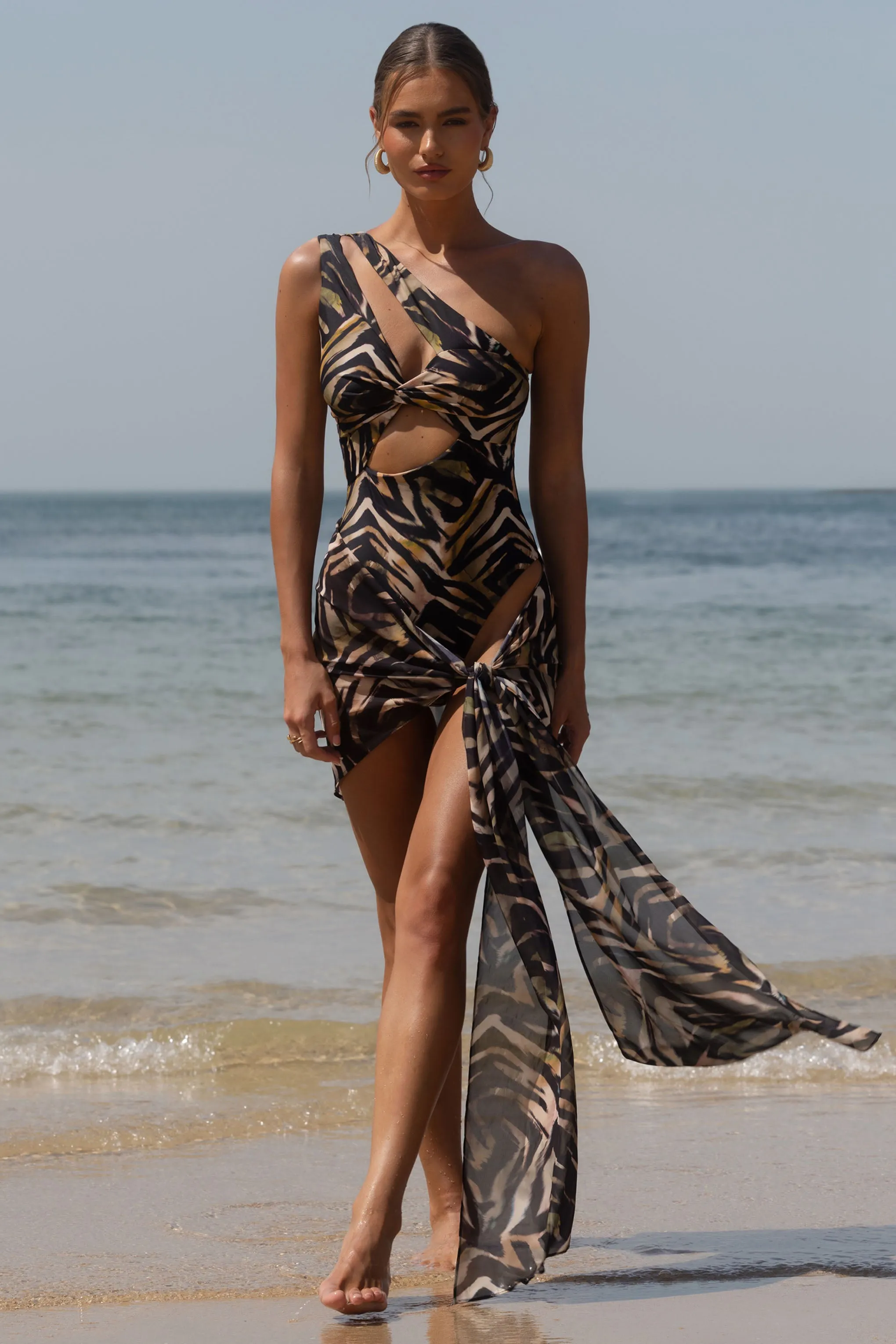 Majel | Zebra Print Chiffon Sarong sold by Club L London