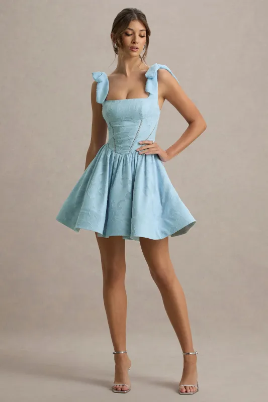 Bethani | Light Blue Skater Mini Dress With Bow Straps sold by Club L London