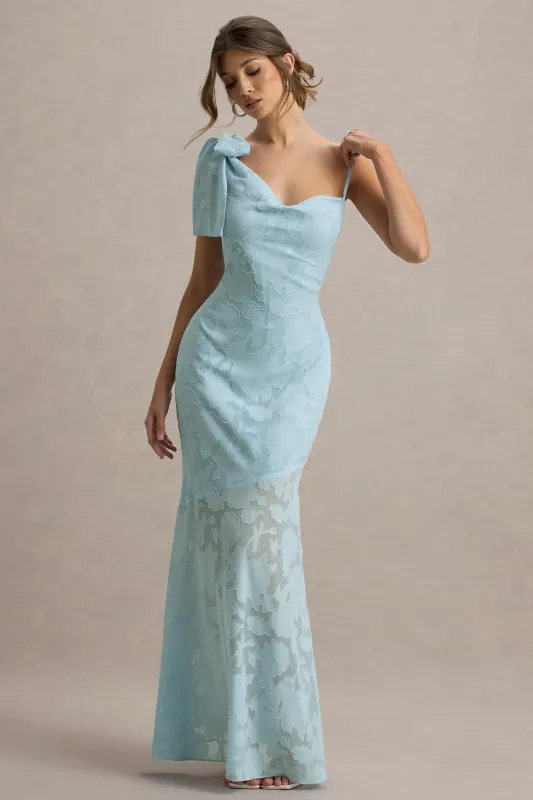 Chyna | Light Blue Cowl-Neck Maxi Dress With Bow Strap sold by Club L London