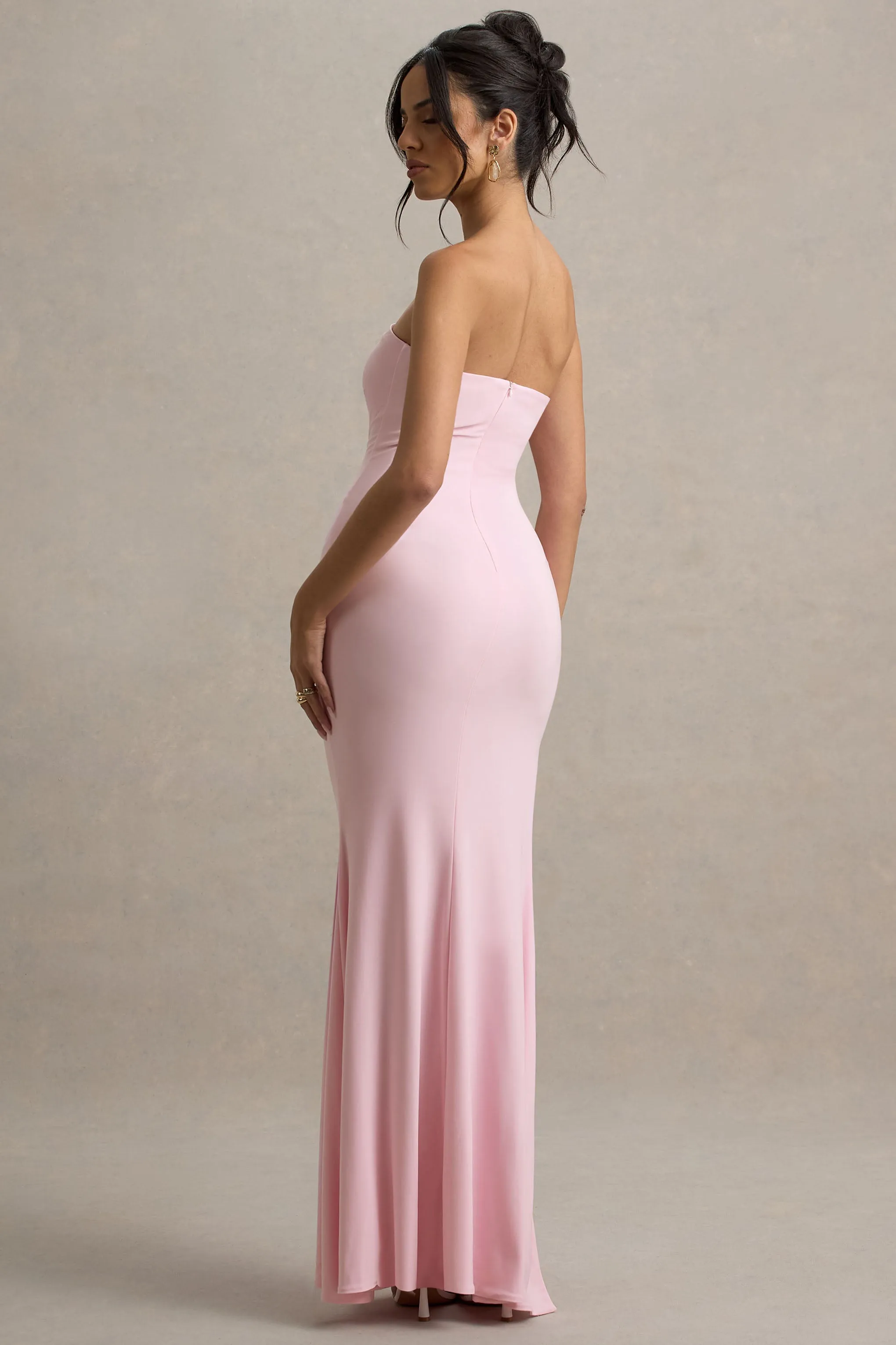 My Muse | Pink Ruched Bandeau Split Maxi Dress With Flowers sold by Club L London product image thumbnail 2